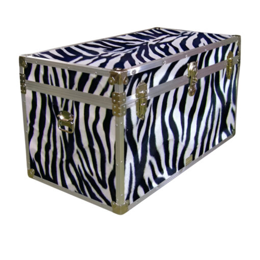 05-195 ZEBE FAUX ZEBRA 36 Deep Storage Trunk with Alloy Trim