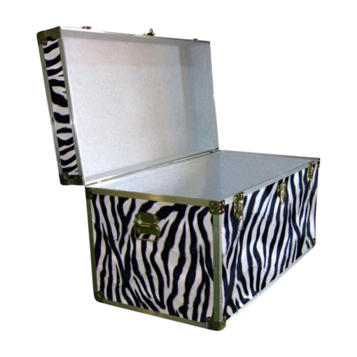 04-197 ZEBE FAUX ZEBRA 38 Deep Storage Trunk with Alloy Trim - Image 2