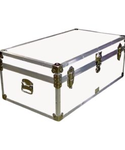 06-181 WLE WHITE LEATHERETTE 36 Cabin Storage Trunk with Alloy Trim
