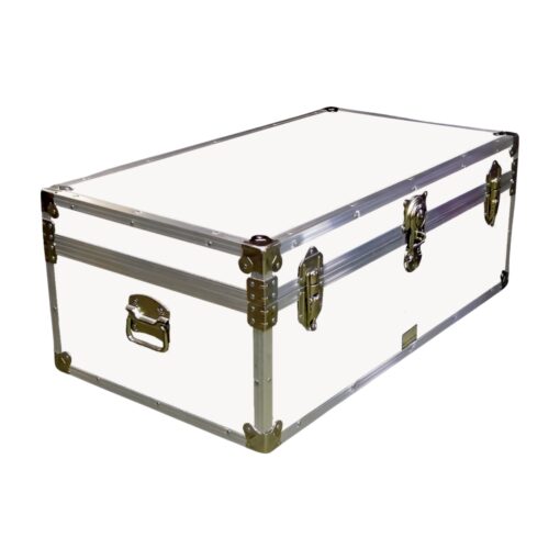 06-181 WLE WHITE LEATHERETTE 36 Cabin Storage Trunk with Alloy Trim
