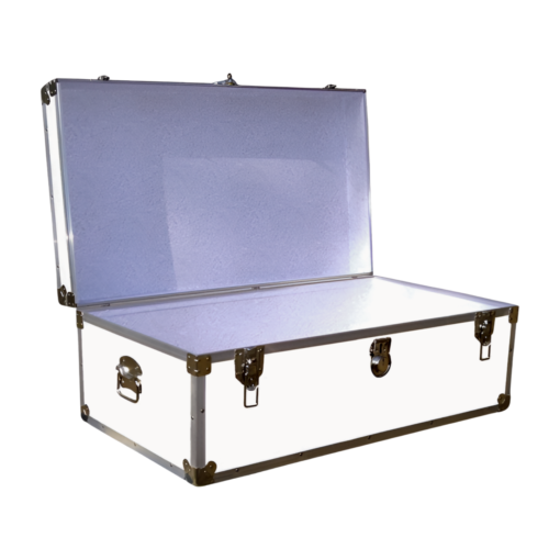 06-181 WLE WHITE LEATHERETTE 36 Cabin Storage Trunk with Alloy Trim - Image 2