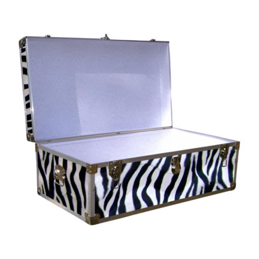 06-185 ZEBE FAUX ZEBRA 36 Cabin Storage Trunk with Alloy Trim - Image 2