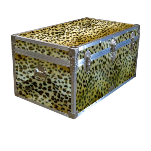 07-186 CHE FAUX CHEETAH 33 Deep Storage Trunk with Alloy Trim
