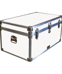 07-180 WLE WHITE LEATHERETTE 33 Deep Storage Trunk with Alloy Trim