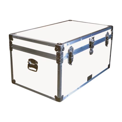 07-180 WLE WHITE LEATHERETTE 33 Deep Storage Trunk with Alloy Trim