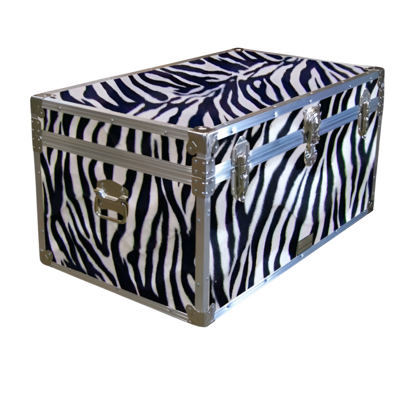 07-184 ZEBE FAUX ZEBRA 33 Deep Storage Trunk with Alloy Trim