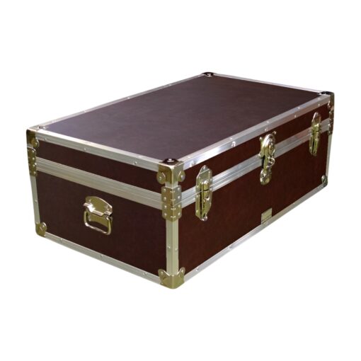 09-172 BLE BROWN LEATHERETTE 30 Cabin Storage Trunk with Alloy Trim
