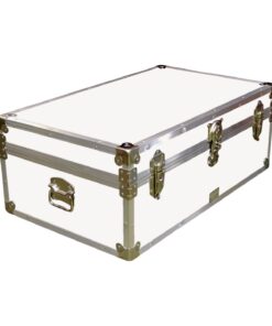 09-174 WLE WHITE LEATHERETTE 30 Cabin Storage Trunk with Alloy Trim