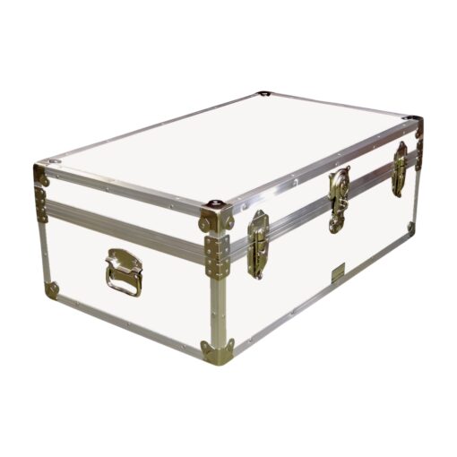 09-174 WLE WHITE LEATHERETTE 30 Cabin Storage Trunk with Alloy Trim
