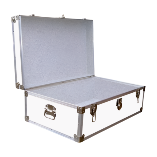 08-176 WLE WHITE LEATHERETTE 33 Cabin Storage Trunk with Alloy Trim - Image 2